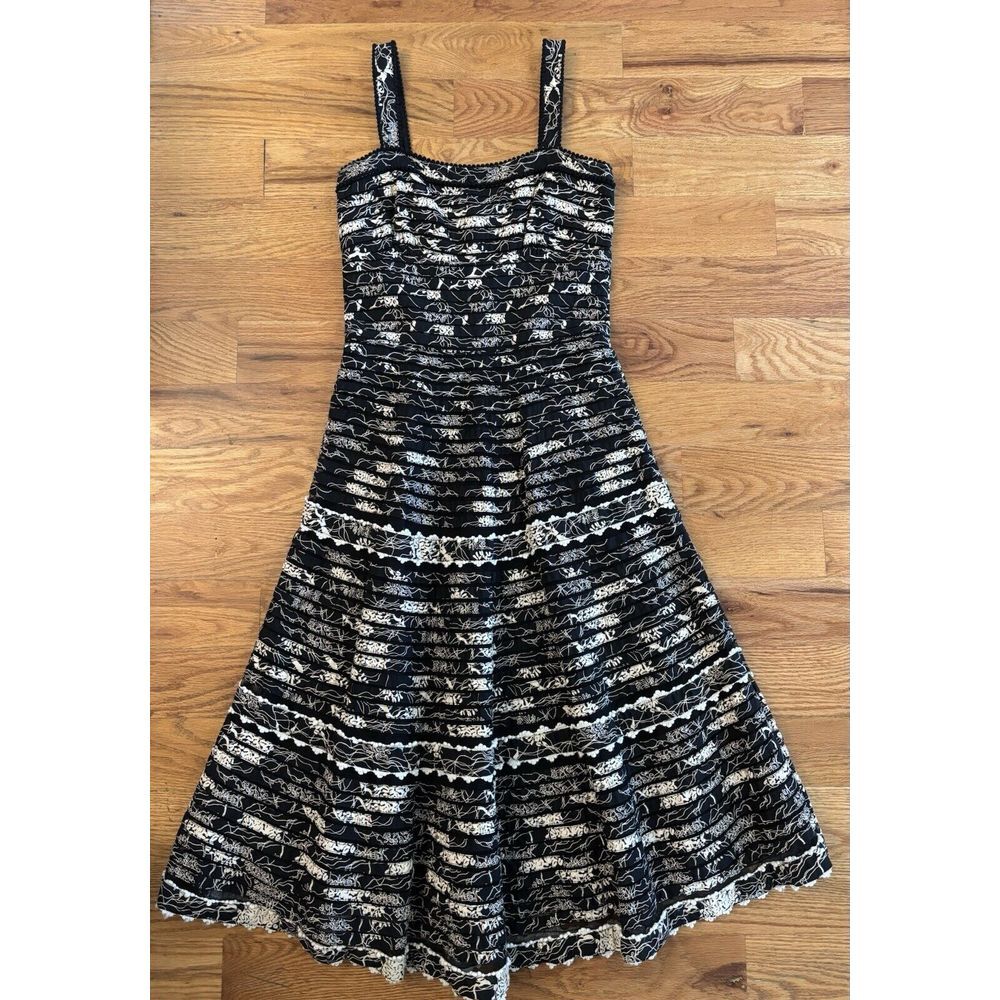 Anthropologie Elevenses Black Vintage Fit & Flare Midi Dress Size 2‎ Black White